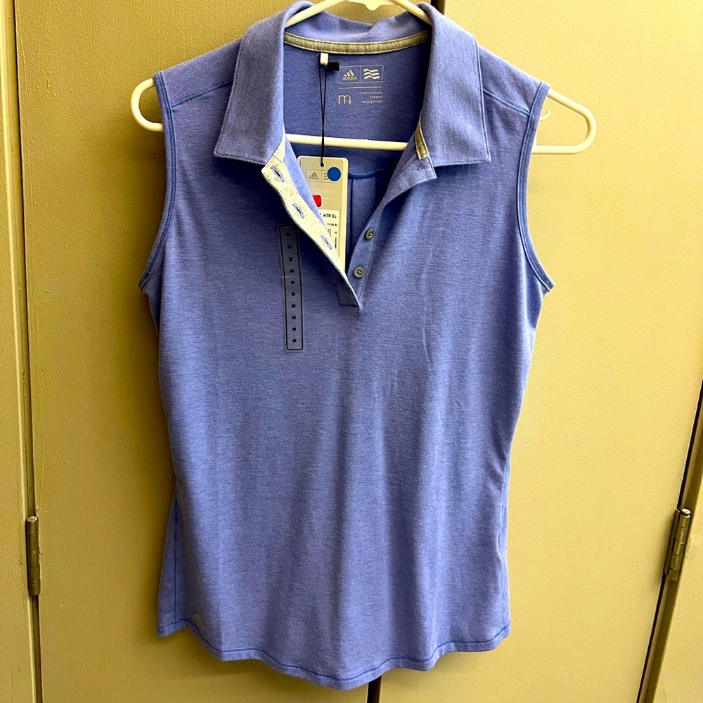 adidas women’s climalite sleeveless polo golf/tennis shirt | blue  | medium